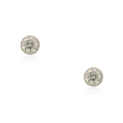 14k White Gold 2.69ctw Halo Diamond Stud Earrings