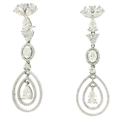 18K White Gold Natural 8.23 Carat Oval, Pear & Round Diamond Drop Earrings