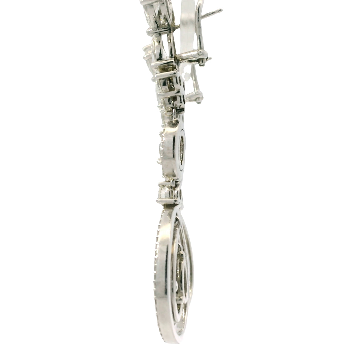 18K White Gold Natural 8.23 Carat Oval, Pear & Round Diamond Drop Earrings