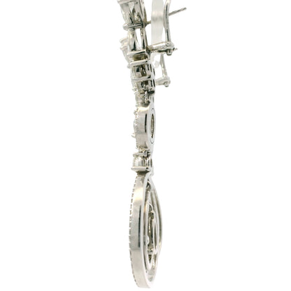 18K White Gold Natural 8.23 Carat Oval, Pear & Round Diamond Drop Earrings