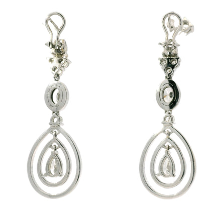 18K White Gold Natural 8.23 Carat Oval, Pear & Round Diamond Drop Earrings