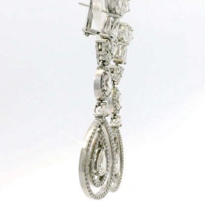 18K White Gold Natural 8.23 Carat Oval, Pear & Round Diamond Drop Earrings
