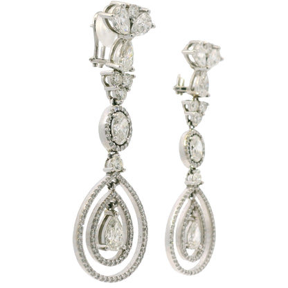 18K White Gold Natural 8.23 Carat Oval, Pear & Round Diamond Drop Earrings