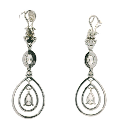 18K White Gold Natural 8.23 Carat Oval, Pear & Round Diamond Drop Earrings