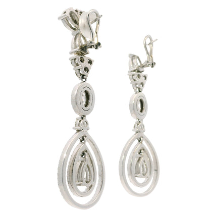 18K White Gold Natural 8.23 Carat Oval, Pear & Round Diamond Drop Earrings
