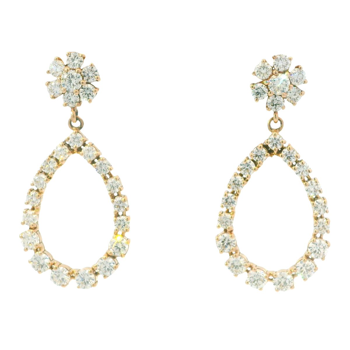 14K Rose Gold Natural 5.88 Carat Round Diamond Flower Drop Earrings