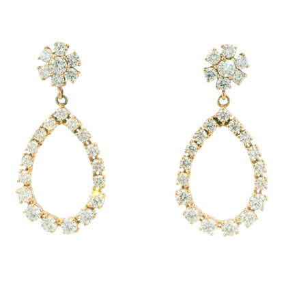 14K Rose Gold Natural 5.88 Carat Round Diamond Flower Drop Earrings