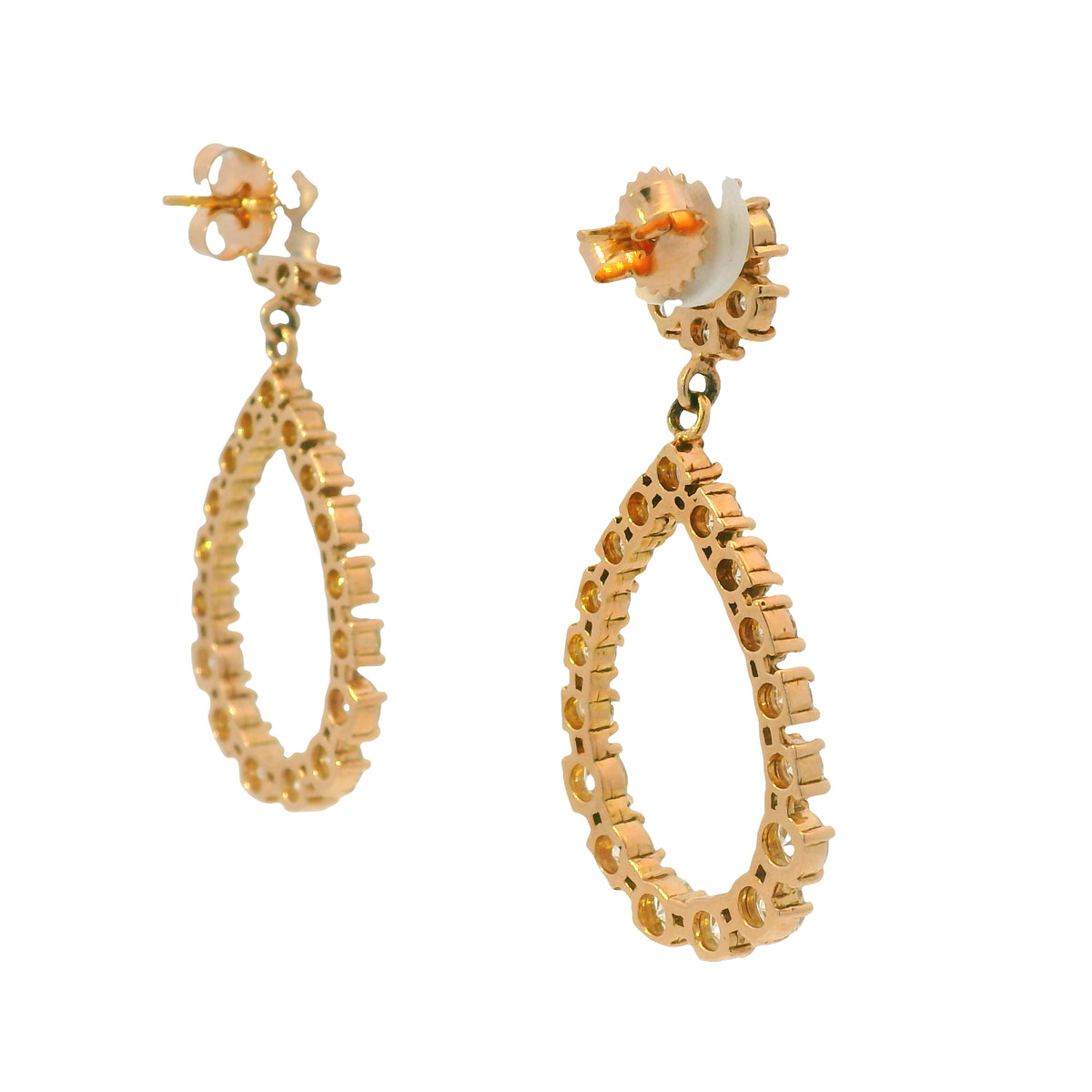 14K Rose Gold Natural 5.88 Carat Round Diamond Flower Drop Earrings