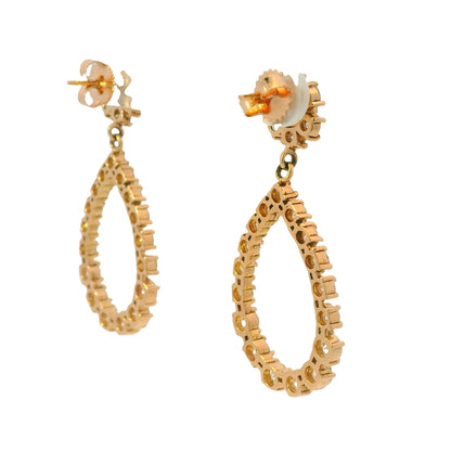 14K Rose Gold Natural 5.88 Carat Round Diamond Flower Drop Earrings