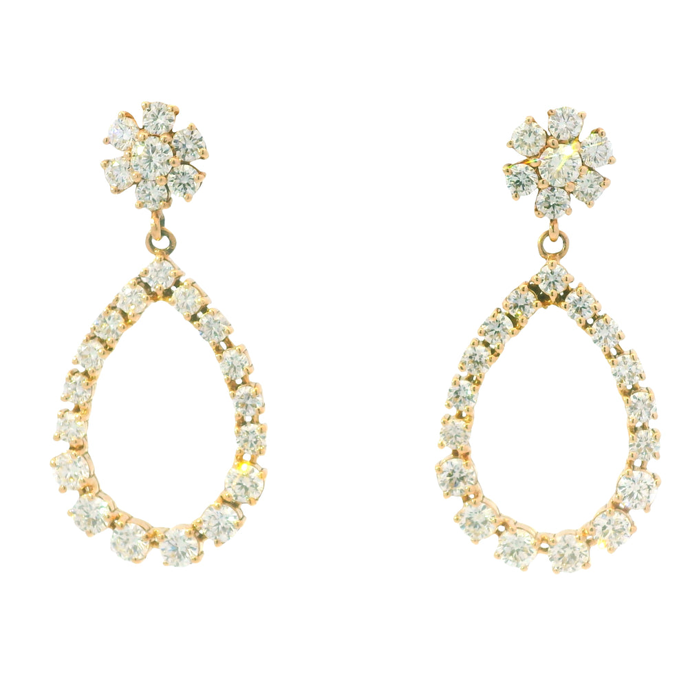14K Rose Gold Natural 5.88 Carat Round Diamond Flower Drop Earrings