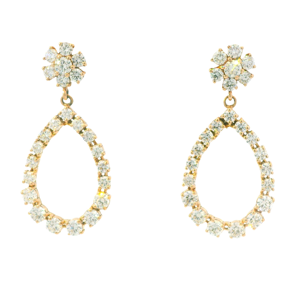 14K Rose Gold Natural 5.88 Carat Round Diamond Flower Drop Earrings