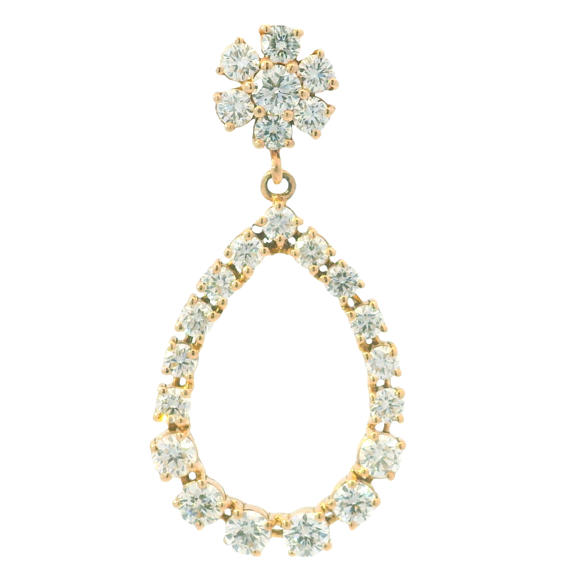 14K Rose Gold Natural 5.88 Carat Round Diamond Flower Drop Earrings