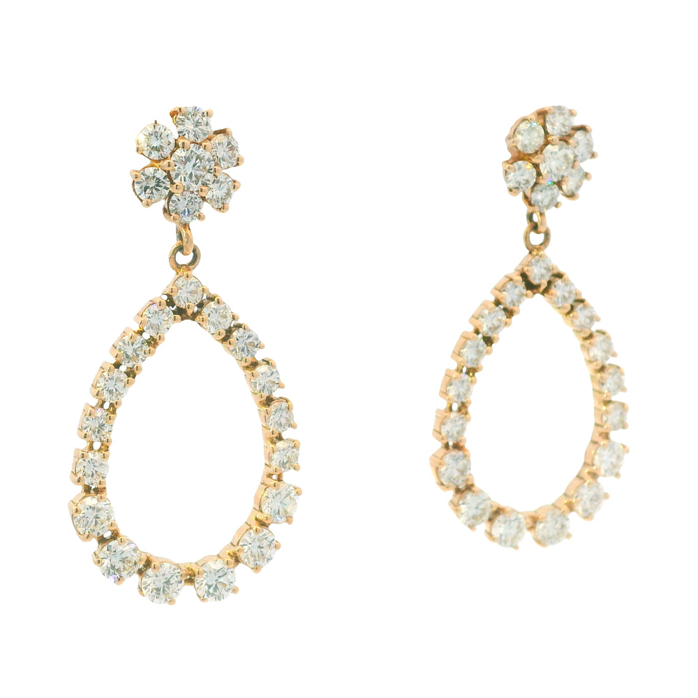 14K Rose Gold Natural 5.88 Carat Round Diamond Flower Drop Earrings