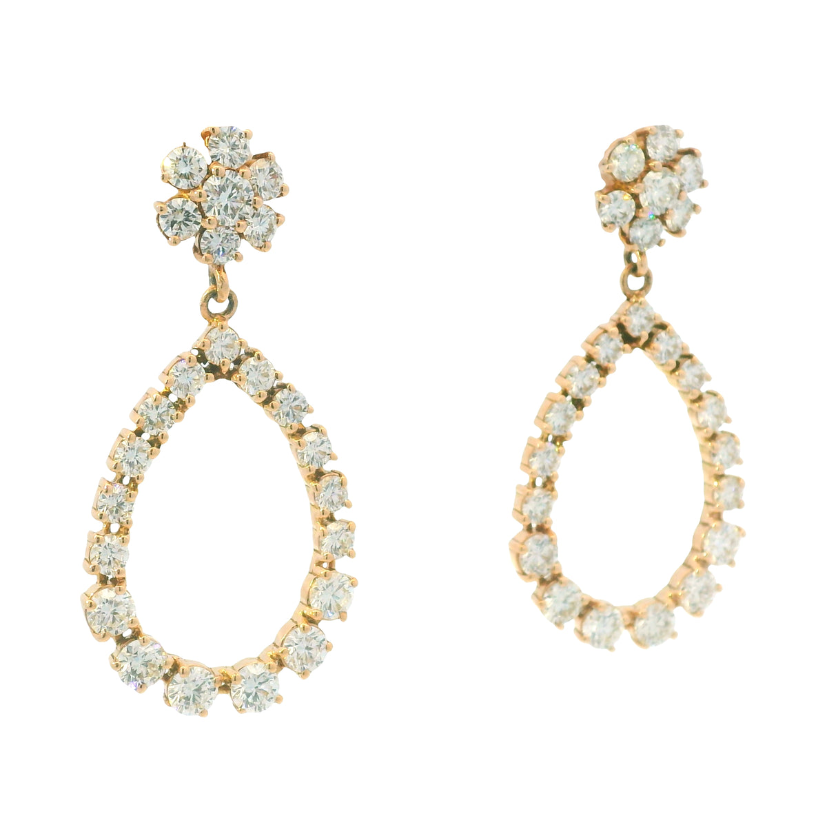 14K Rose Gold Natural 5.88 Carat Round Diamond Flower Drop Earrings