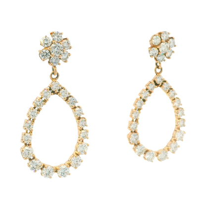 14K Rose Gold Natural 5.88 Carat Round Diamond Flower Drop Earrings