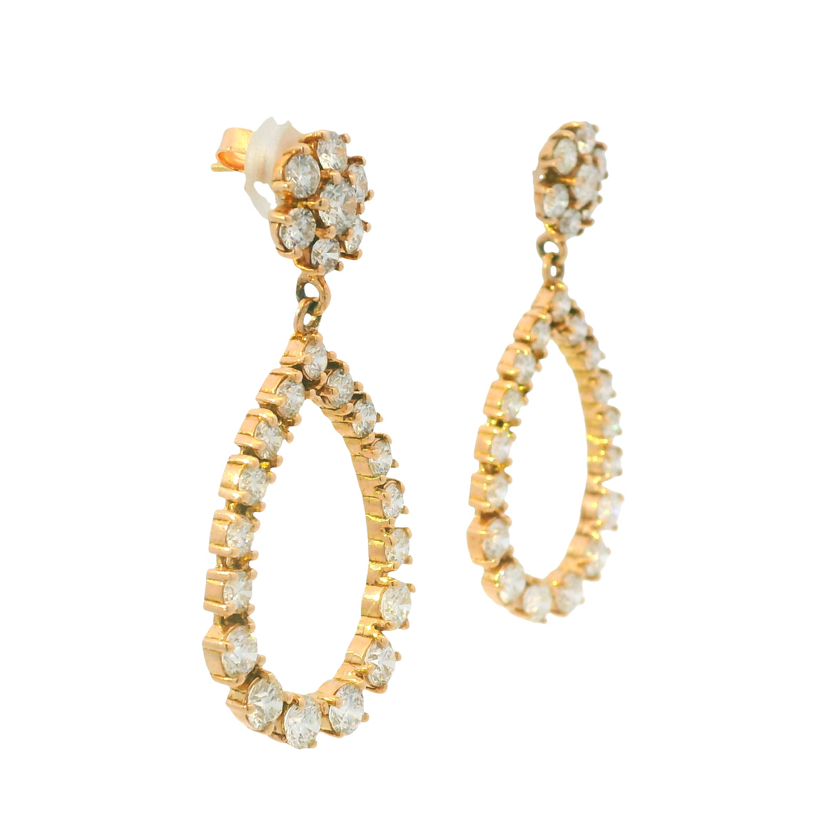 14K Rose Gold Natural 5.88 Carat Round Diamond Flower Drop Earrings