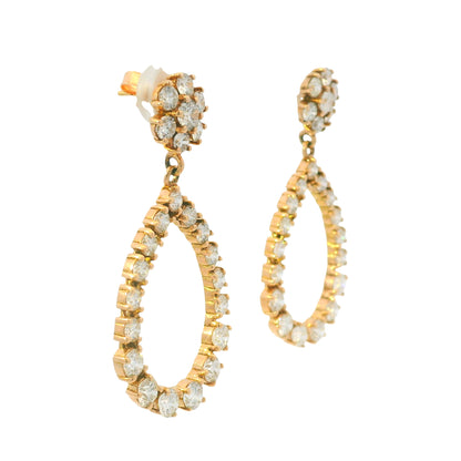 14K Rose Gold Natural 5.88 Carat Round Diamond Flower Drop Earrings