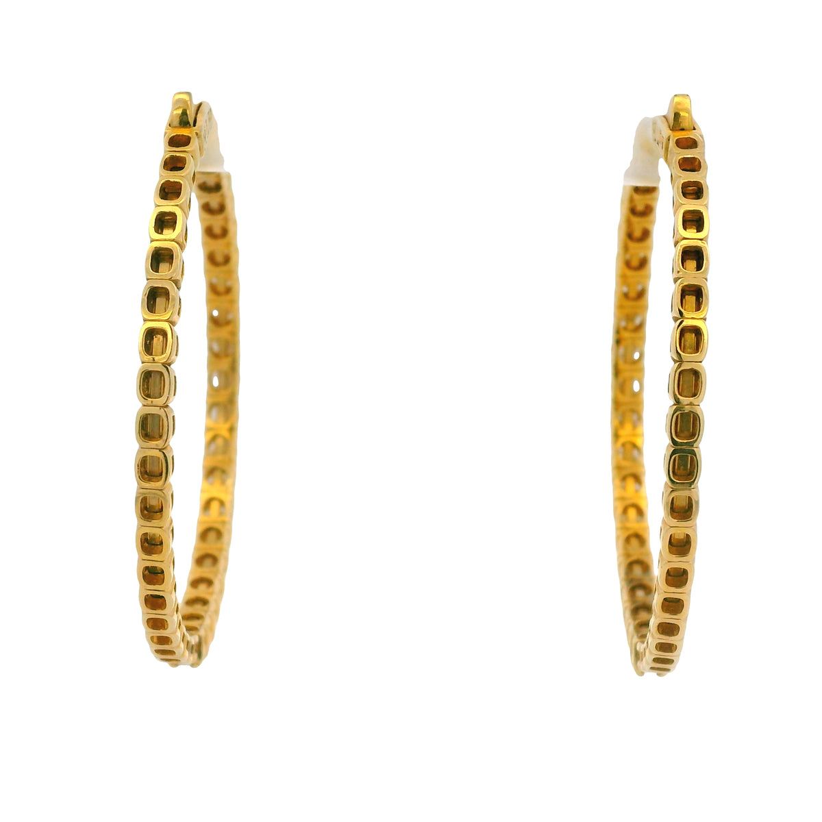 14K Yellow Gold Natural 3.94 Carat Round Brilliant Diamond Large Hoop Earrings