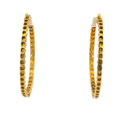 14K Yellow Gold Natural 3.94 Carat Round Brilliant Diamond Large Hoop Earrings