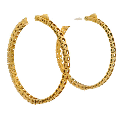 14K Yellow Gold Natural 3.94 Carat Round Brilliant Diamond Large Hoop Earrings