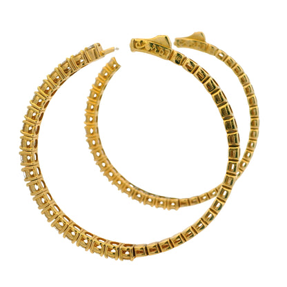 14K Yellow Gold Natural 3.94 Carat Round Brilliant Diamond Large Hoop Earrings