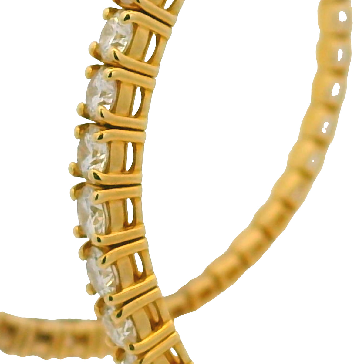 14K Yellow Gold Natural 3.94 Carat Round Brilliant Diamond Large Hoop Earrings