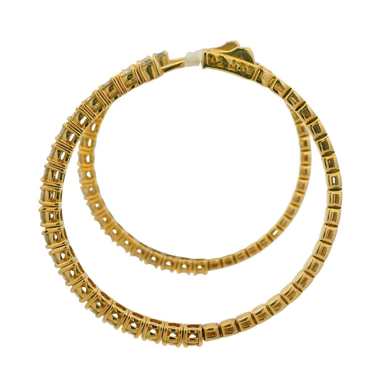 14K Yellow Gold Natural 3.94 Carat Round Brilliant Diamond Large Hoop Earrings