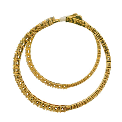 14K Yellow Gold Natural 3.94 Carat Round Brilliant Diamond Large Hoop Earrings