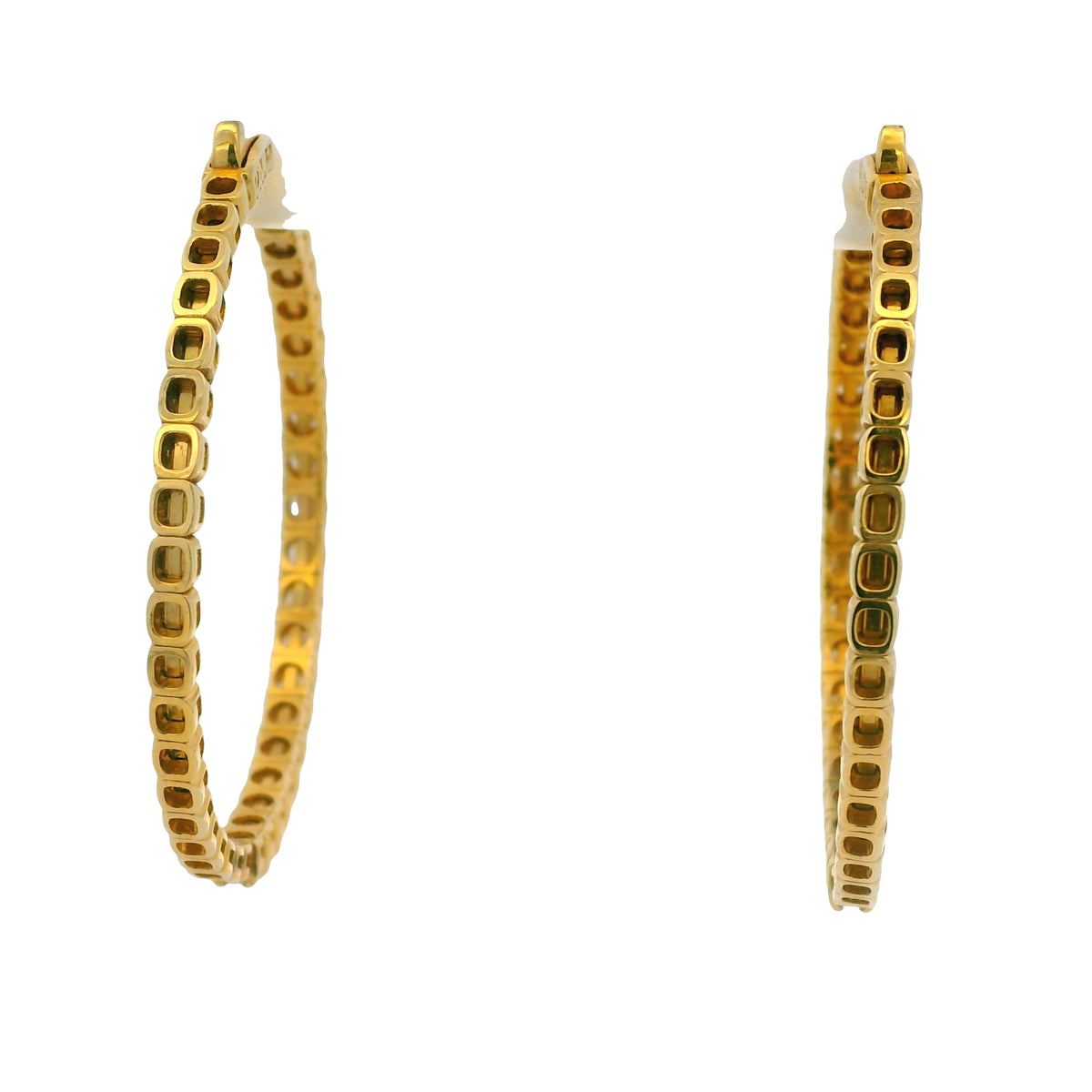 14K Yellow Gold Natural 3.94 Carat Round Brilliant Diamond Large Hoop Earrings