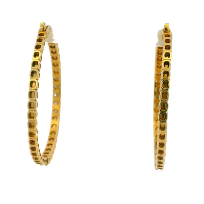 14K Yellow Gold Natural 3.94 Carat Round Brilliant Diamond Large Hoop Earrings