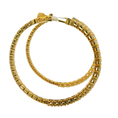 14K Yellow Gold Natural 3.94 Carat Round Brilliant Diamond Large Hoop Earrings