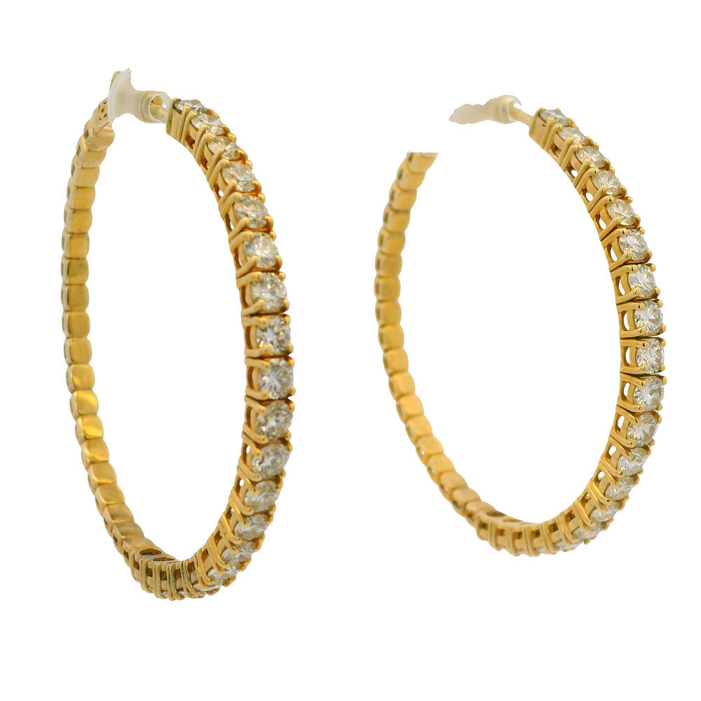 14K Yellow Gold Natural 3.94 Carat Round Brilliant Diamond Large Hoop Earrings — product photo 1