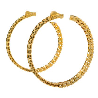 14K Yellow Gold Natural 3.94 Carat Round Brilliant Diamond Large Hoop Earrings