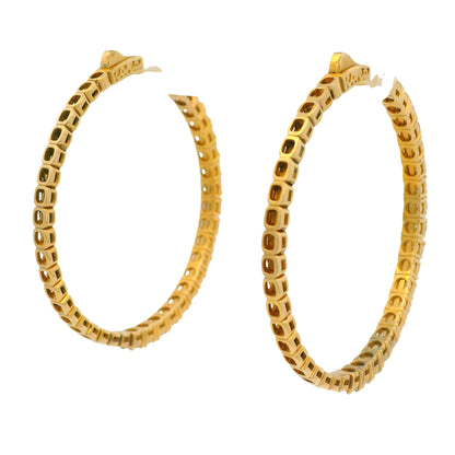 14K Yellow Gold Natural 3.94 Carat Round Brilliant Diamond Large Hoop Earrings
