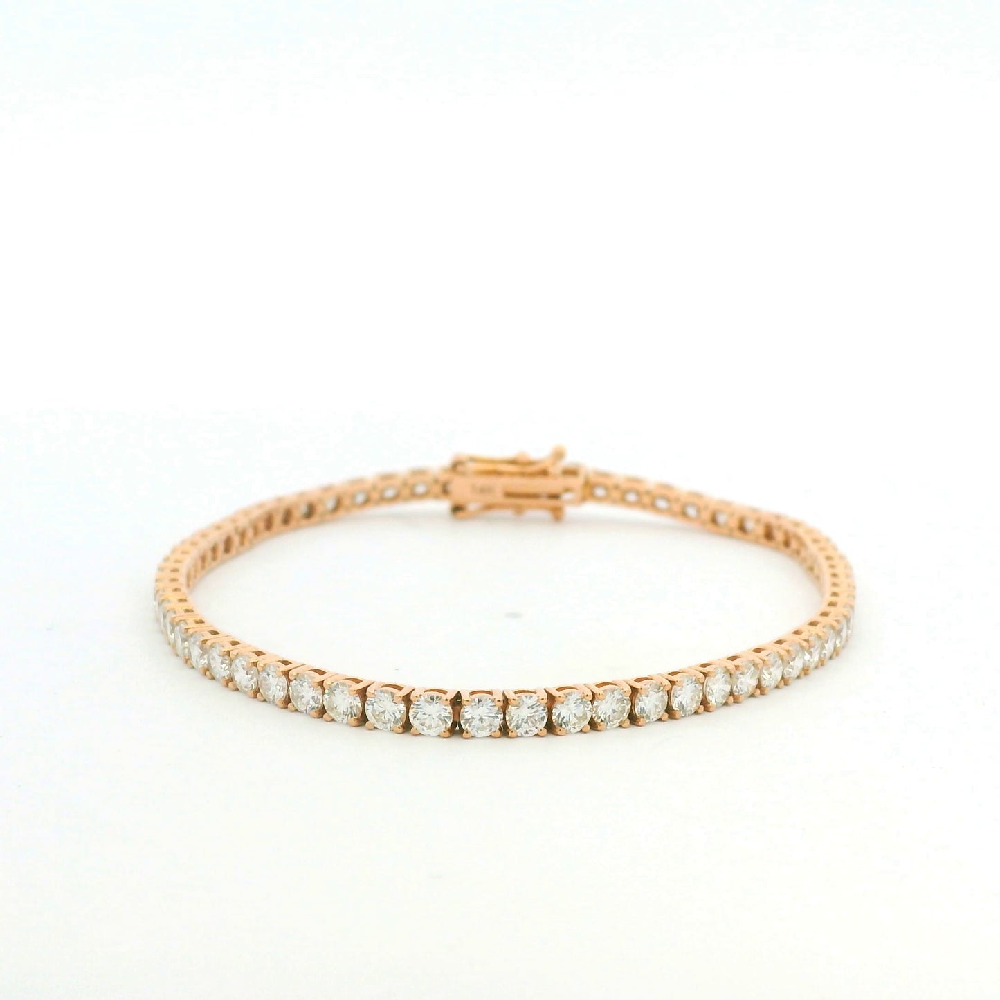 14K Rose Gold Natural 5.02 Carat Round Brilliant Cut Diamond Tennis Bracelet