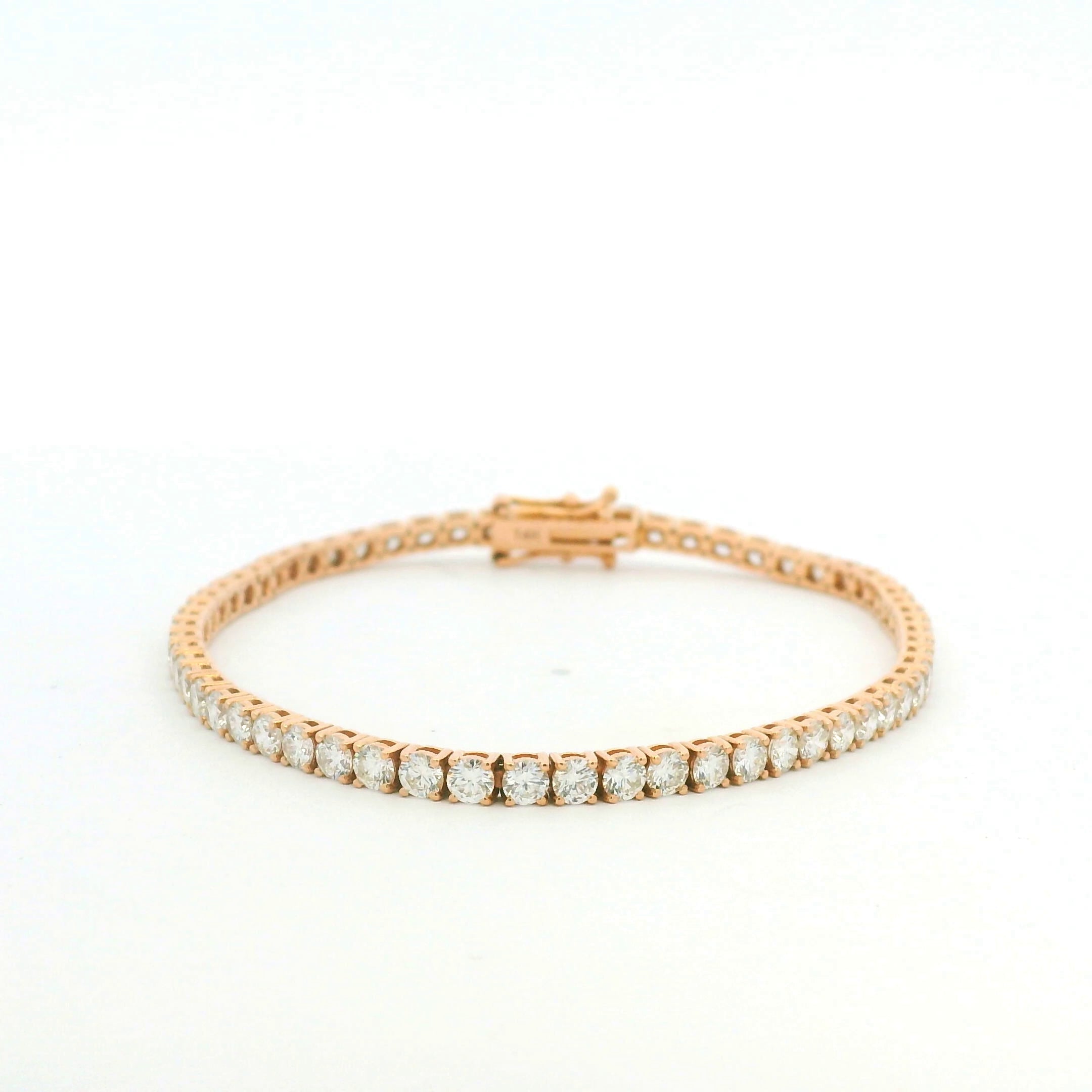 14K Rose Gold Natural 5.02 Carat Round Brilliant Cut Diamond Tennis Bracelet