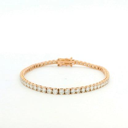 14K Rose Gold Natural 5.02 Carat Round Brilliant Cut Diamond Tennis Bracelet