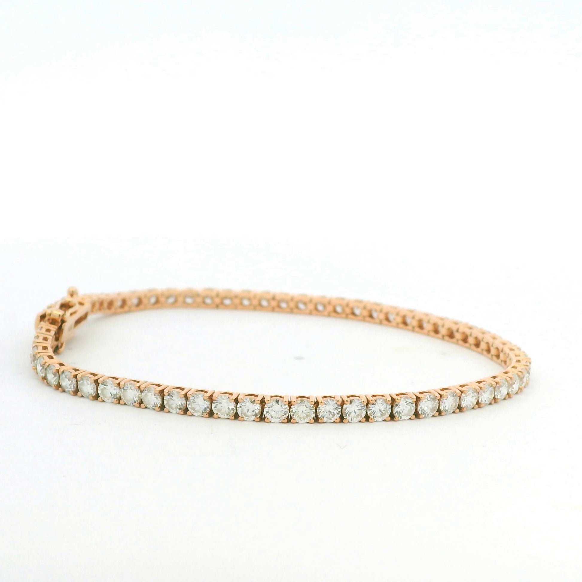 14K Rose Gold Natural 5.02 Carat Round Brilliant Cut Diamond Tennis Bracelet