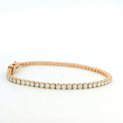 14K Rose Gold Natural 5.02 Carat Round Brilliant Cut Diamond Tennis Bracelet