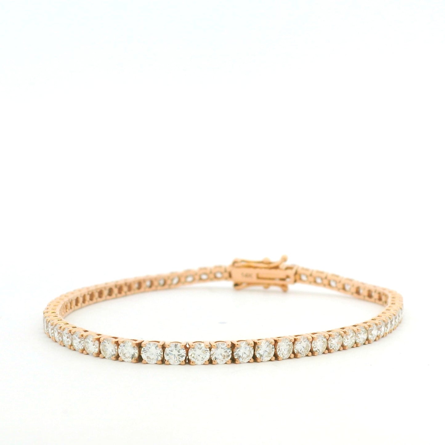 14K Rose Gold Natural 5.02 Carat Round Brilliant Cut Diamond Tennis Bracelet