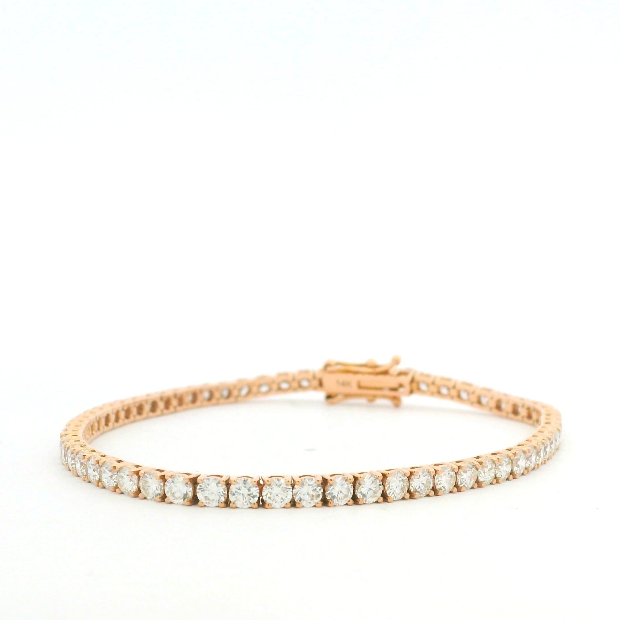14K Rose Gold Natural 5.02 Carat Round Brilliant Cut Diamond Tennis Bracelet