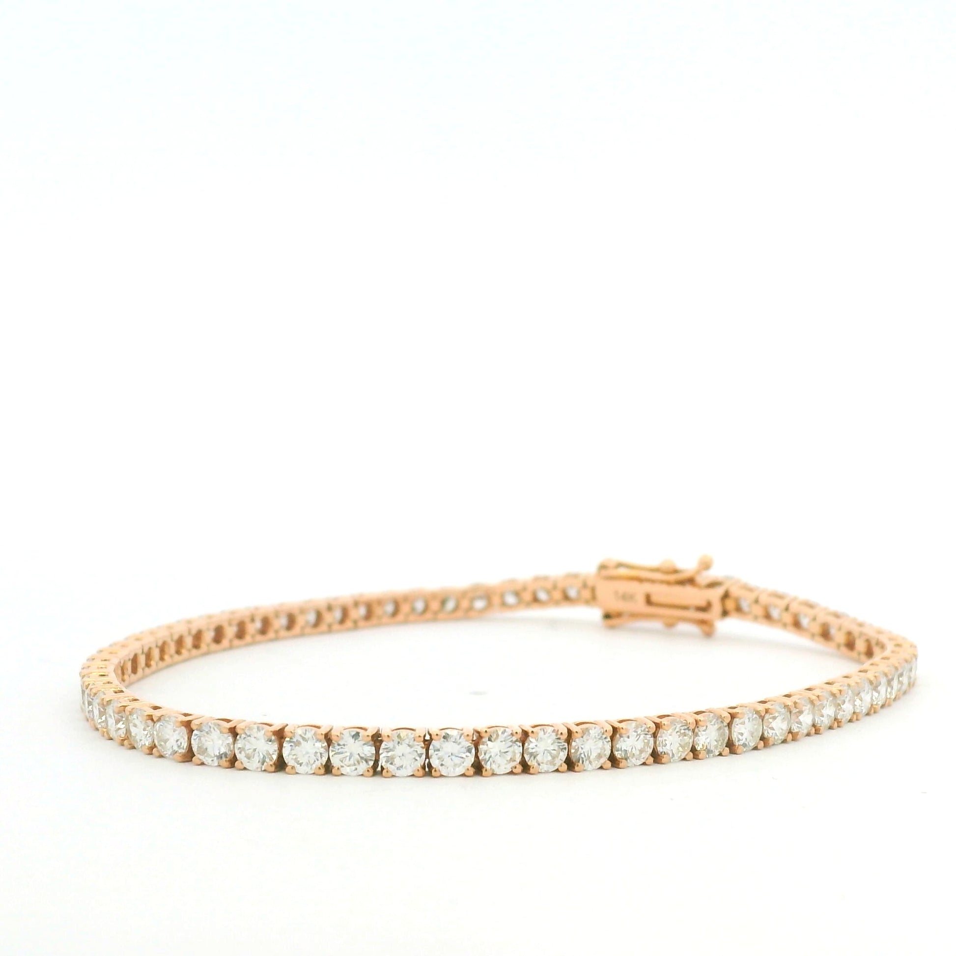 14K Rose Gold Natural 5.02 Carat Round Brilliant Cut Diamond Tennis Bracelet
