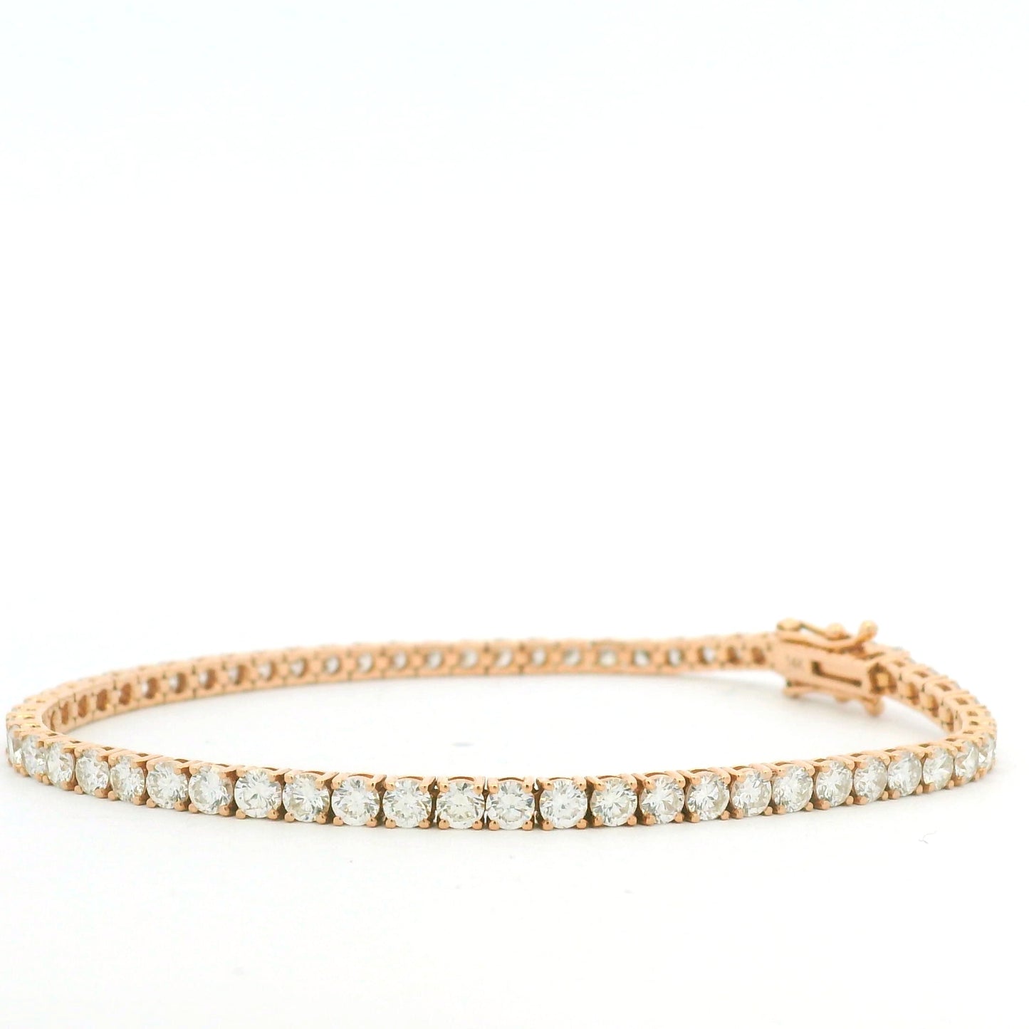 14K Rose Gold Natural 5.02 Carat Round Brilliant Cut Diamond Tennis Bracelet