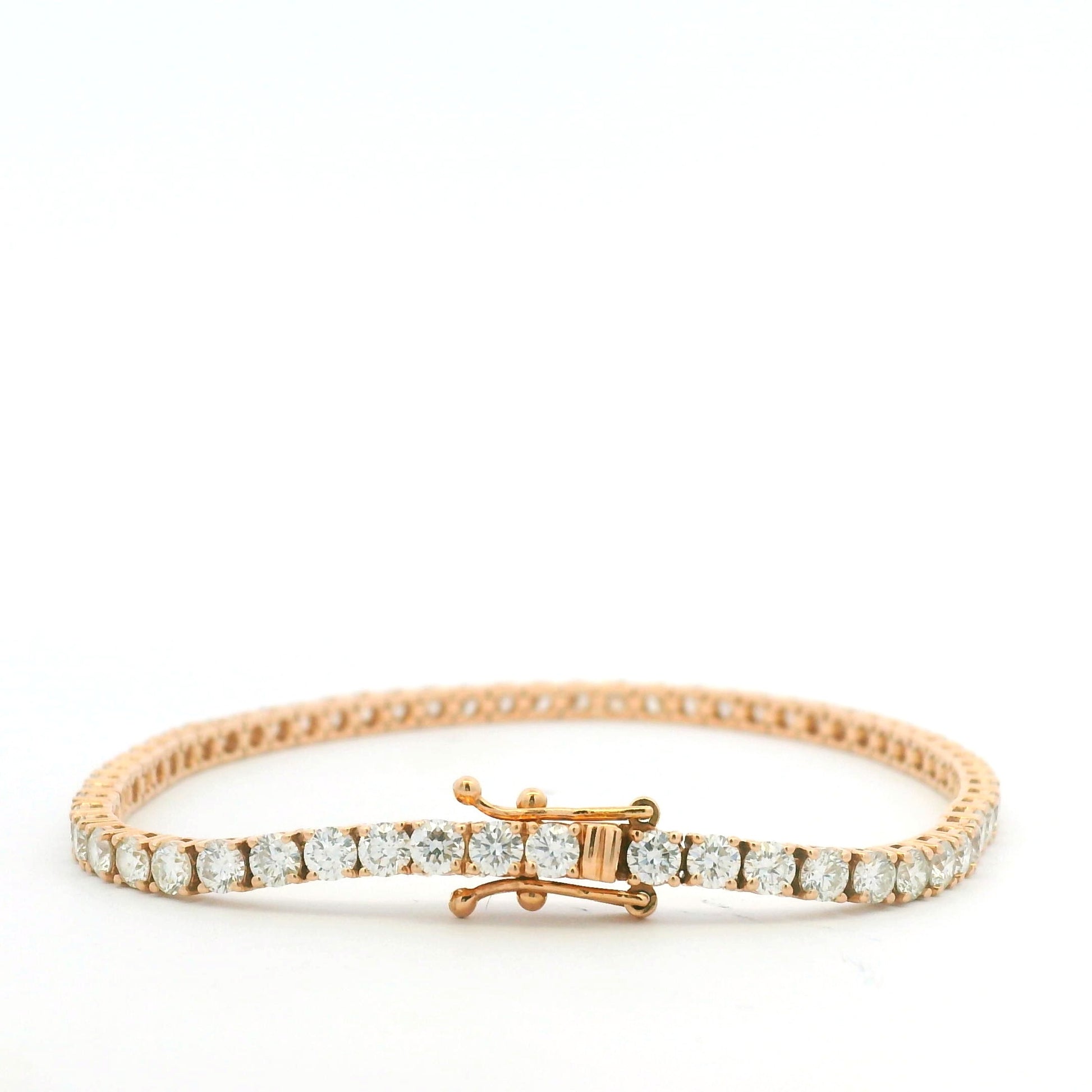 14K Rose Gold Natural 5.02 Carat Round Brilliant Cut Diamond Tennis Bracelet