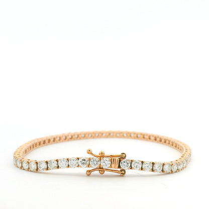 14K Rose Gold Natural 5.02 Carat Round Brilliant Cut Diamond Tennis Bracelet