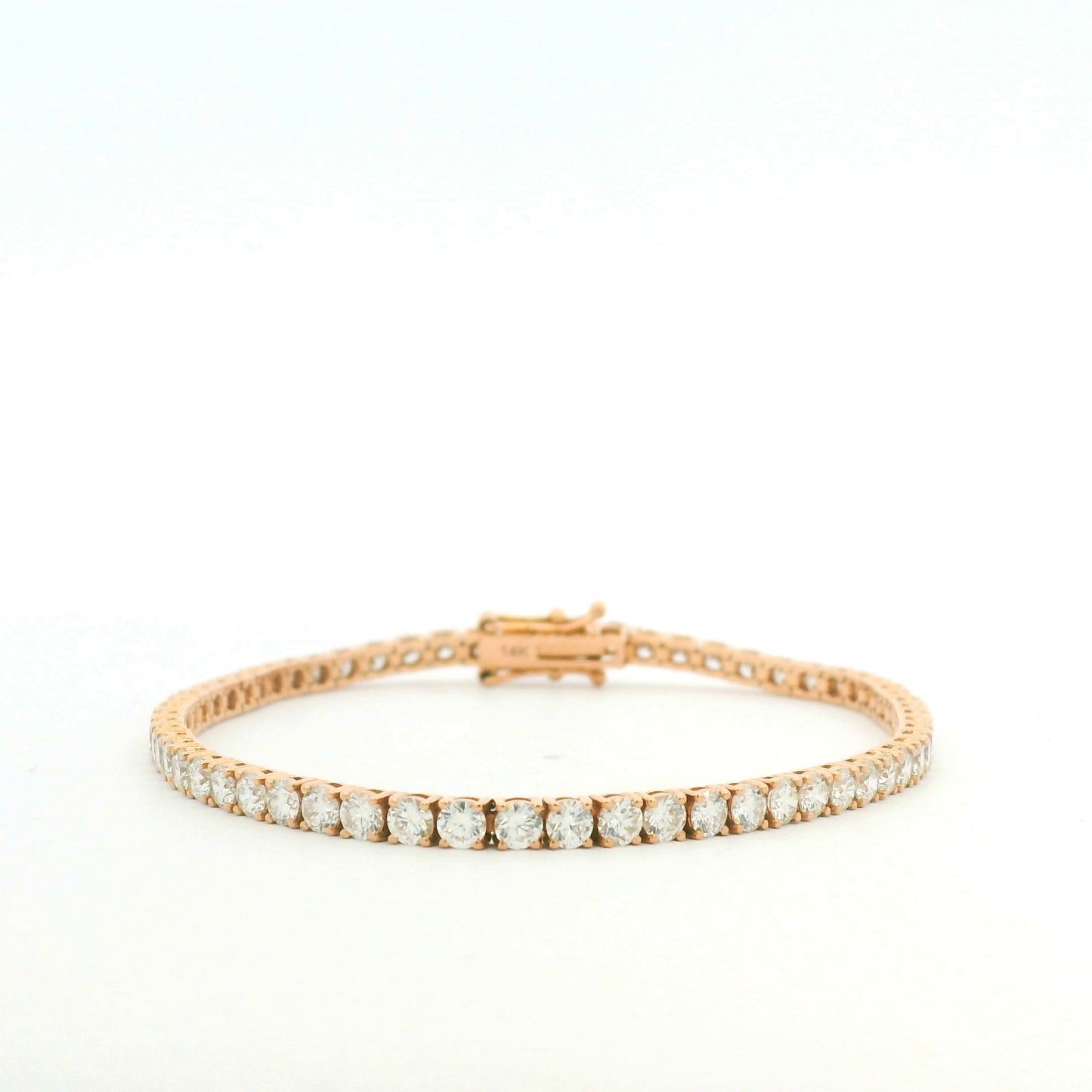 14K Rose Gold Natural 5.02 Carat Round Brilliant Cut Diamond Tennis Bracelet