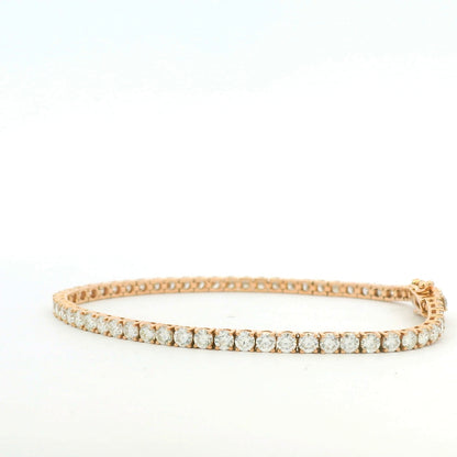 14K Rose Gold Natural 5.02 Carat Round Brilliant Cut Diamond Tennis Bracelet