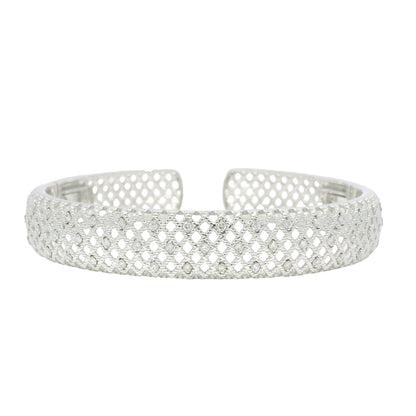 18K White Gold Natural Round Brilliant Diamond Open Bangle Cuff Bracelet