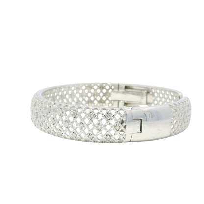 18K White Gold Natural Round Brilliant Diamond Open Bangle Cuff Bracelet