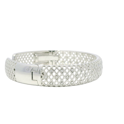 18K White Gold Natural Round Brilliant Diamond Open Bangle Cuff Bracelet
